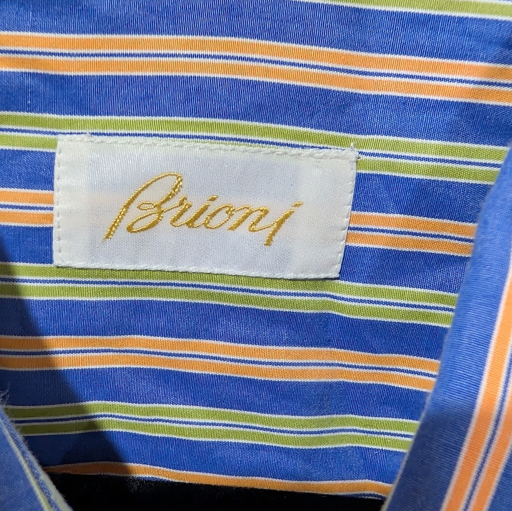 BRIONI Made In ITALY Multi-Color Stripe Cooton Dress Shirt Men’s Size XL. - Picture 7 of 7